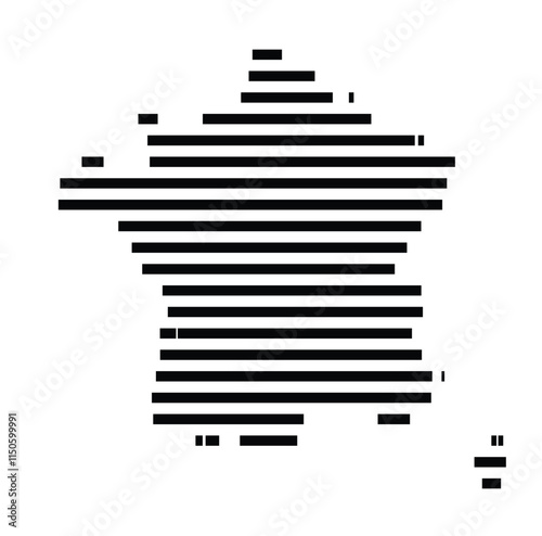 Abstract map of France showing the country with horizontal black lines