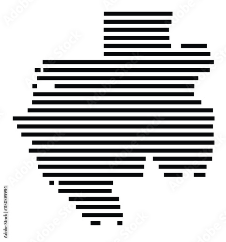 Abstract map of Gabon showing the country with horizontal black lines