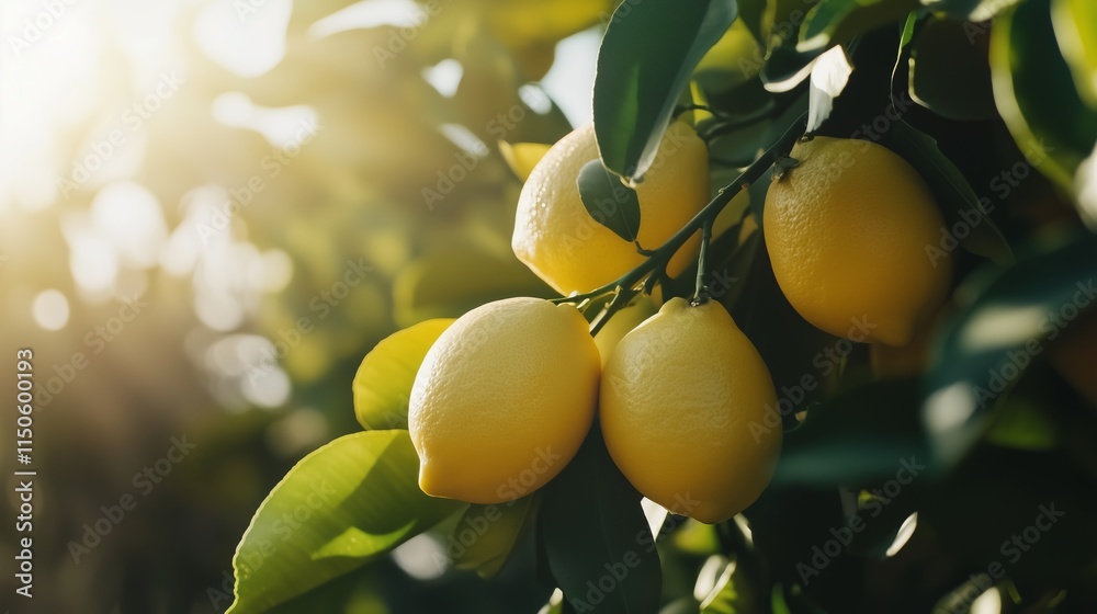 Fresh Lemons with Green Leaves in Natural Light Fresh Lemons with Green Leaves in Natural Light