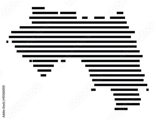 Abstract map of Guinea showing the country with horizontal black lines