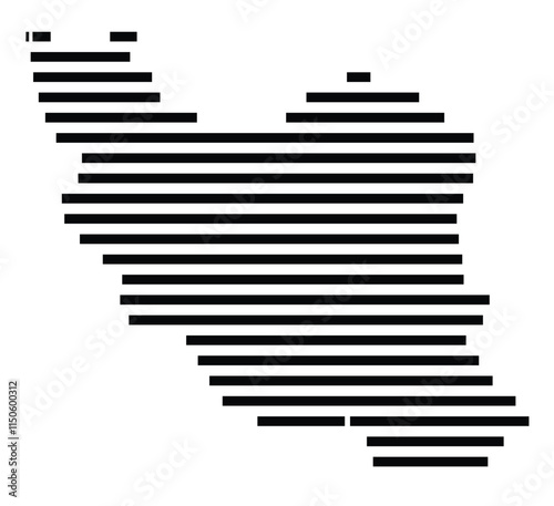Abstract map of Iran showing the country with horizontal black lines