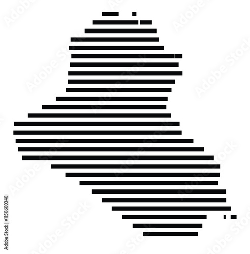 Abstract map of Iraq showing the country with horizontal black lines