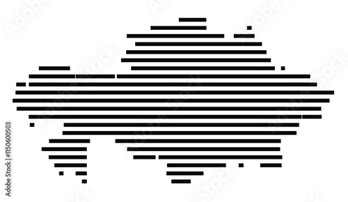Abstract map of Kazakhstan showing the country with horizontal black lines