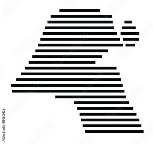 Abstract map of Kuwait showing the country with horizontal black lines