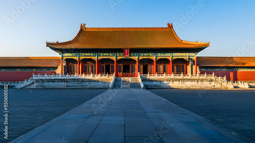 A majestic Ming dynasty ceremonial hall in the heart of a vast plain. photo