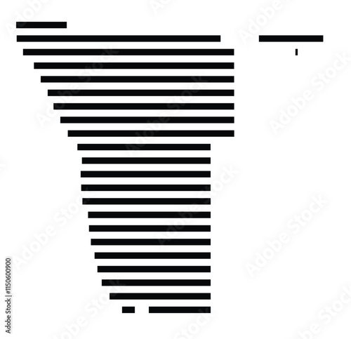 Abstract map of Namibia showing the country with horizontal black lines