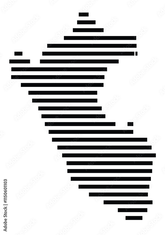 Abstract map of Peru showing the country with horizontal black lines Abstract map of Peru showing the country with horizontal black lines