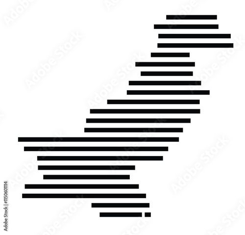Abstract map of Pakistan showing the country with horizontal black lines