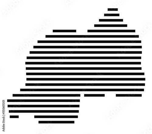 Abstract map of Rwanda showing the country with horizontal black lines