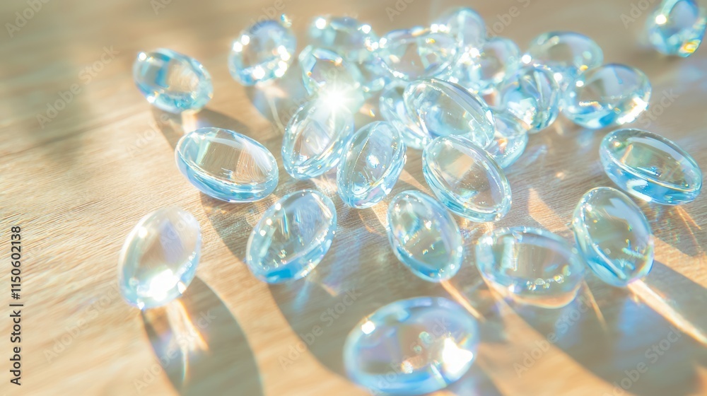 Serene Close-up of Magnesium Glycinate Capsules on Wooden Table with Soft Natural Light - Calm and Ultra-Detailed Supplement Image Serene Close-up of Magnesium Glycinate Capsules on Wooden Table with Soft Natural Light - Calm and Ultra-Detailed Supplement Image