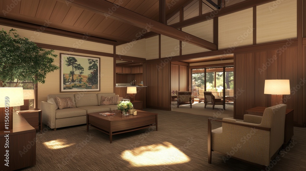 Elegant family retreat in luxury cabin scenic forest interior design cozy atmosphere tranquil setting quiet luxury concept Elegant family retreat in luxury cabin scenic forest interior design cozy atmosphere tranquil setting quiet luxury concept