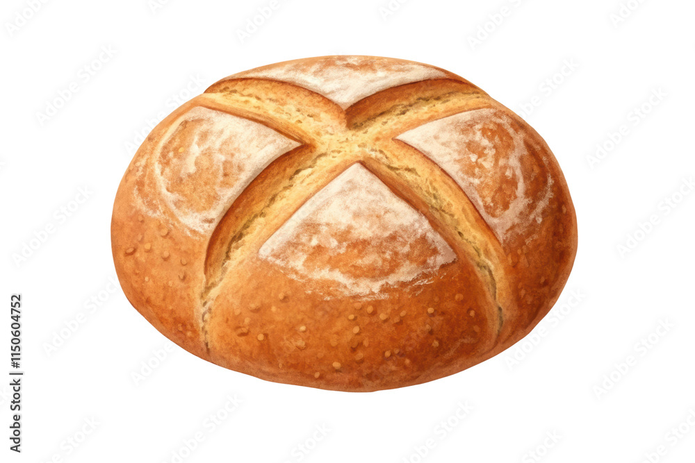 Freshly baked bread round with a cross pattern, cut out - stock png. Freshly baked bread round with a cross pattern, cut out - stock png.