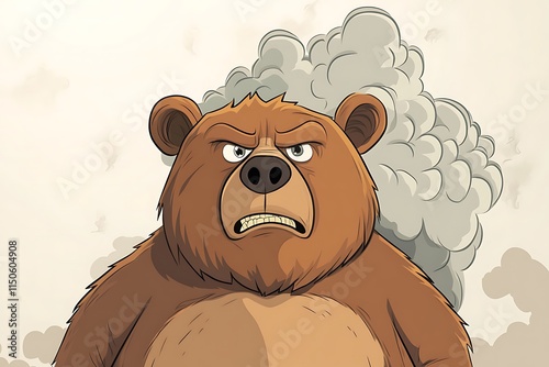 Angry bear growling with smoke cloud behind