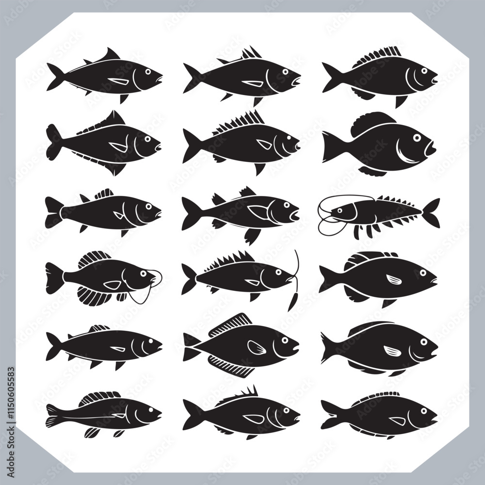Fototapeta premium High Quality Fish Silhouette Logotypes Perfect for Graphic Design in white background