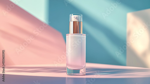 3D pump bottle mockups set isolated on background. Vector cartoon illustration of plastic or glass container for cosmetic product, blank frosted surface for branding, airless flacon for beauty care