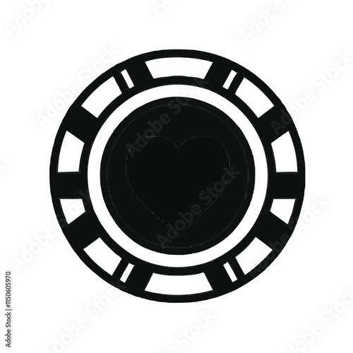Casino chip icon with heart center, striped black and white design