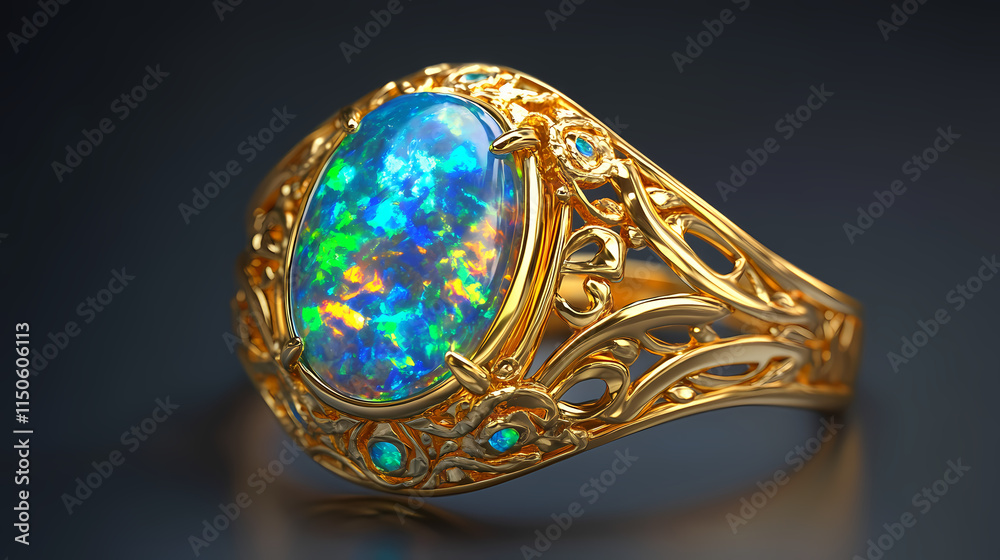 Fototapeta premium Gold ring with opal generative ai. Opal. Illustration