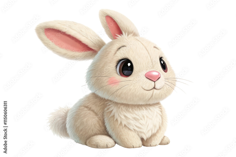 Obraz premium Cute fluffy rabbit sitting quietly and looking, cut out - stock png.