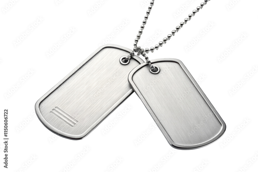 Fototapeta premium Dog tags on a chain, plain backdrop, cut out - stock png.