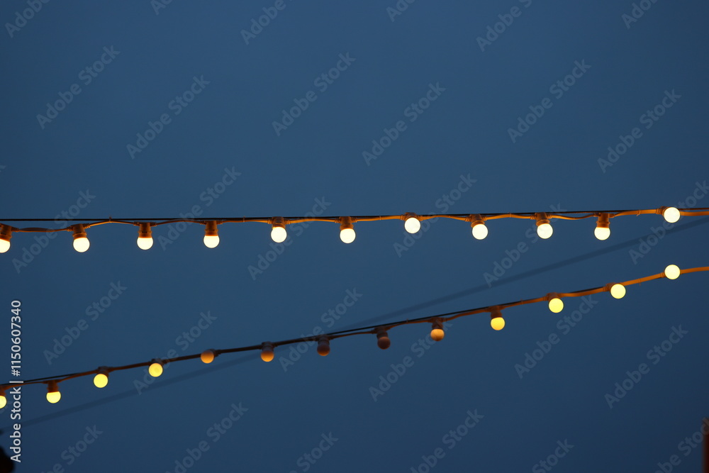 Fototapeta premium The sparkling twinkling lights create a beautiful display against a deep blue night sky