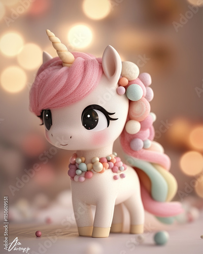 An adorable unicorn toy with pastel colors and a charming smile. photo