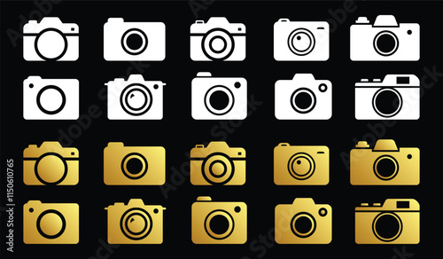 Camera icon collection in monochrome and gold