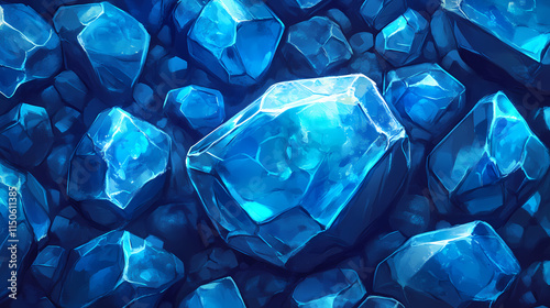 Blue crystal mineral stones with a seamless background, showing the textured shiny surface of precious and semi-precious stones. Opal. Illustration