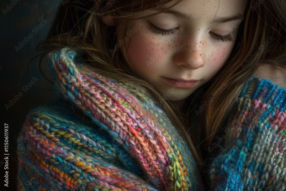 A girl with a sweater on and a red spot on her nose A girl with a sweater on and a red spot on her nose