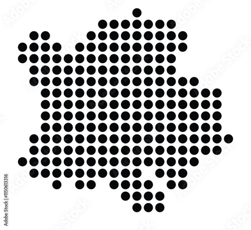 Symbol Map of the City Pforzheim (Germany) showing the city with a pattern of just a few black dots