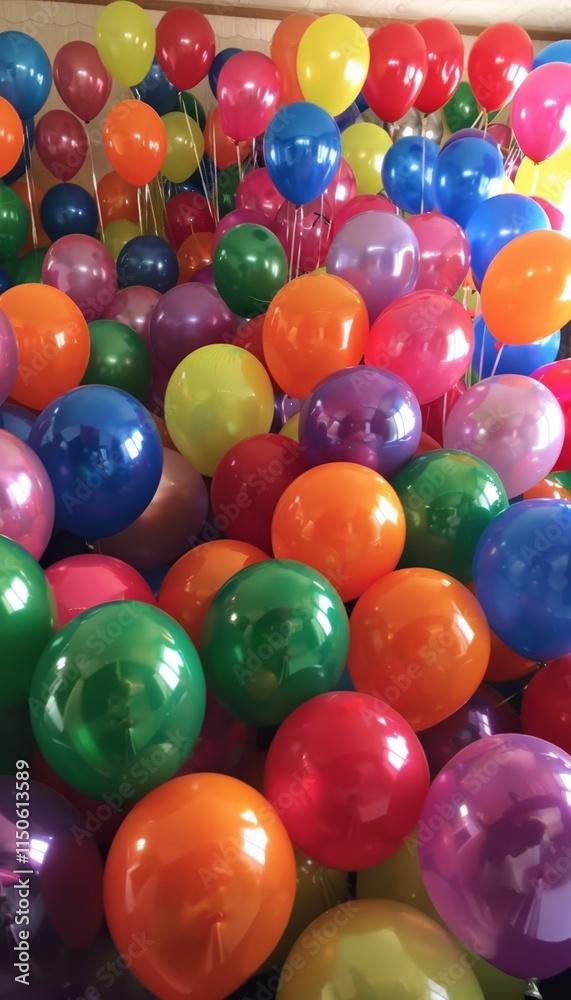 A whimsical room filled with colorful balloons, covering every surface from floor to ceiling A whimsical room filled with colorful balloons, covering every surface from floor to ceiling