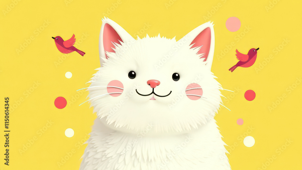 Fototapeta premium fluffy white cat , sitting and smiling cat looking at camera