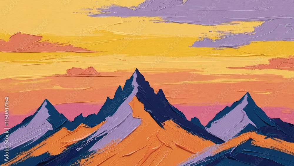 Minimalist Mountain Range at Sunset with Bold Textured Brushstrokes sunset in the mountains Minimalist Mountain Range at Sunset with Bold Textured Brushstrokes sunset in the mountains