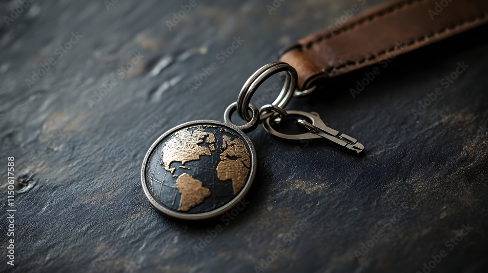 Fototapeta premium A sophisticated keychain design featuring a rotating globe charm.
