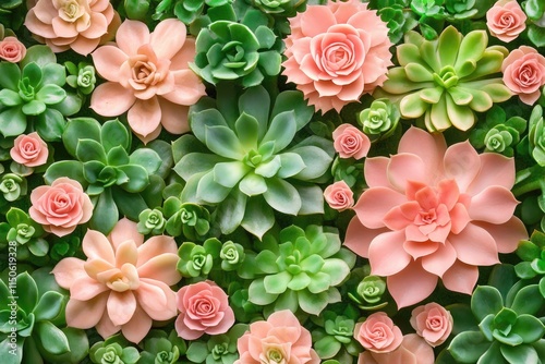 Pink and green succulents forming a beautiful natural background photo