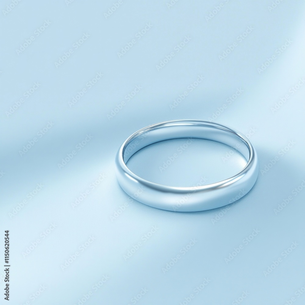 Elegant silver band on soft blue surface: minimalist jewelry design Elegant silver band on soft blue surface: minimalist jewelry design
