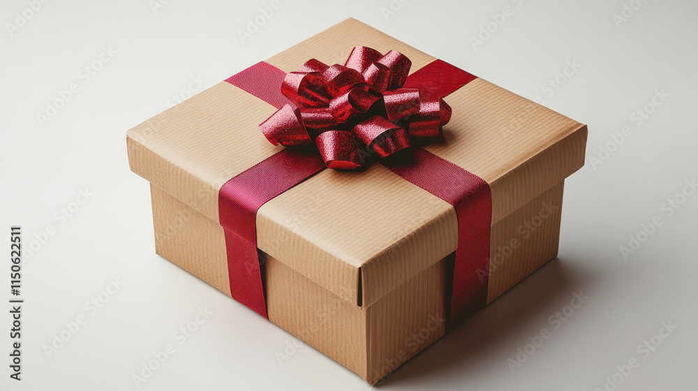 Elegant Gift Box with Red Ribbon Isolated on White Background for Holiday Celebration Elegant Gift Box with Red Ribbon Isolated on White Background for Holiday Celebration
