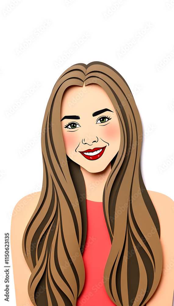 Beautiful smiling young women with healthy shiny long hair, papercraft, with white tones Beautiful smiling young women with healthy shiny long hair, papercraft, with white tones