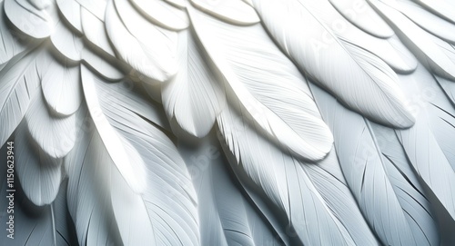 white feathers, angel wings, intricate detail, close-up, soft texture, overlapping layers, ethereal, pure, heavenly, graceful, 3D rendering, high resolution, dramatic lighting, serene atmosphere, divi photo