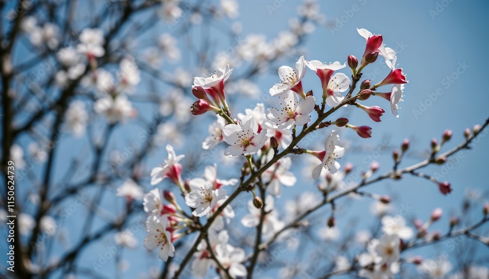 Blooming cherry blossom branches against clear blue sky, vibrant spring detail, joyful atmosphere
Blooming cherry blossom branches against clear blue sky, vibrant spring detail, joyful atmosphere