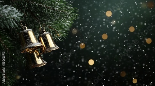 A set of tinkling bells hanging from a Christmas tree