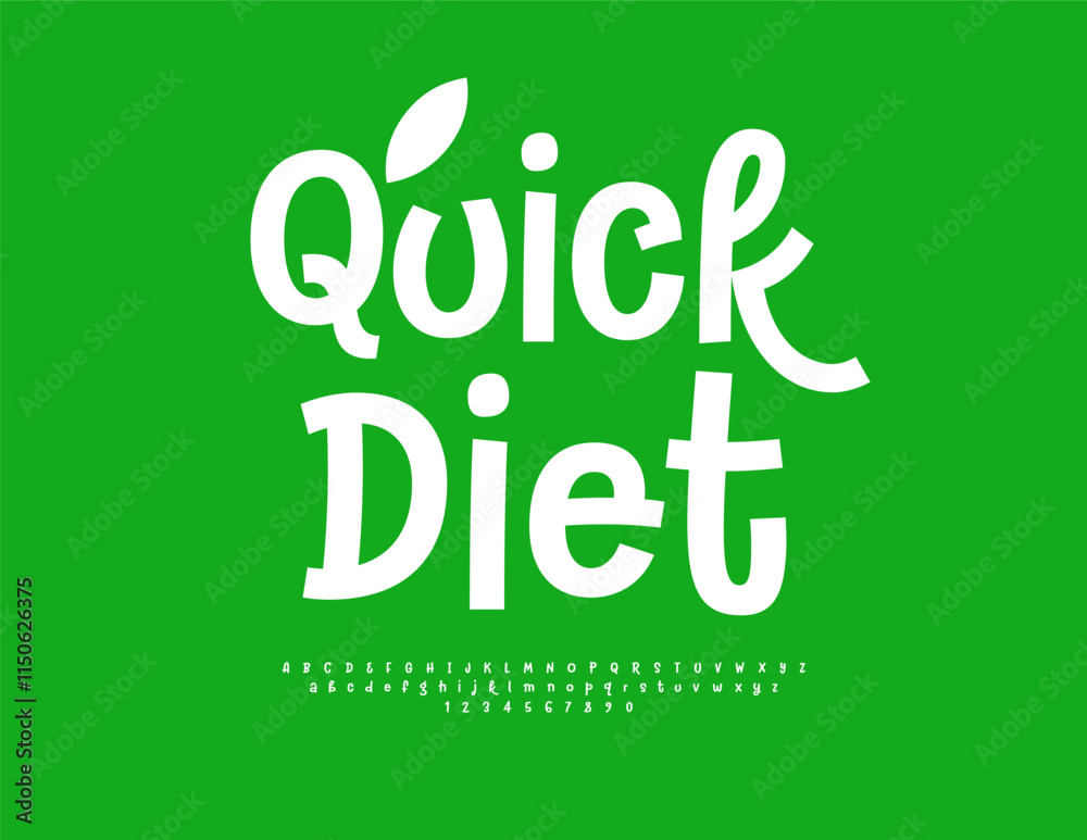 Vector healthy template Quick Diet. Playful White Font. Funny Alphabet Letters and Numbers set. Vector healthy template Quick Diet. Playful White Font. Funny Alphabet Letters and Numbers set.