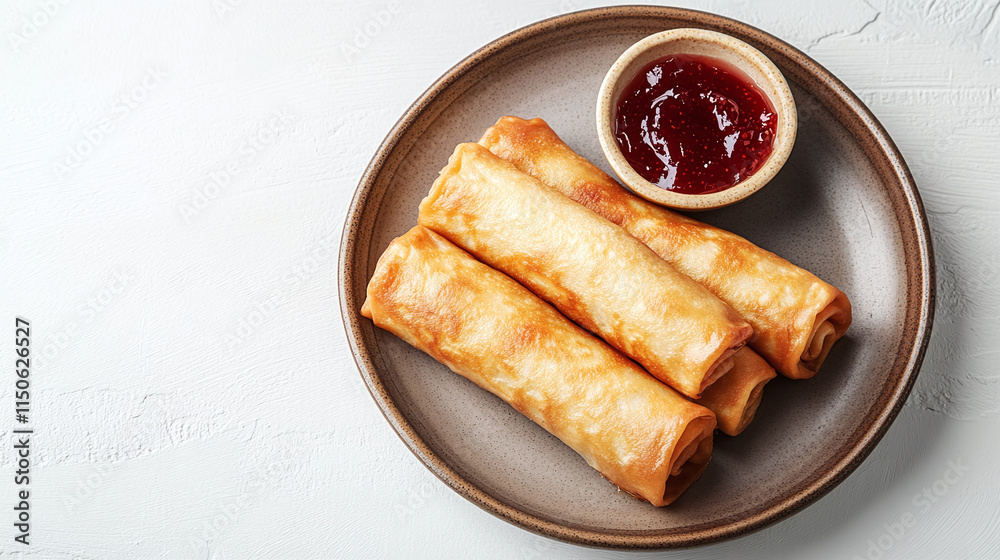 Top view of rolled pancakes on a plate, delicious homemade dessert perfect for breakfast or lunch, with a copy space for adding your favorite toppings like jam or cheese, hot dinner meal. Top view of rolled pancakes on a plate, delicious homemade dessert perfect for breakfast or lunch, with a copy space for adding your favorite toppings like jam or cheese, hot dinner meal.