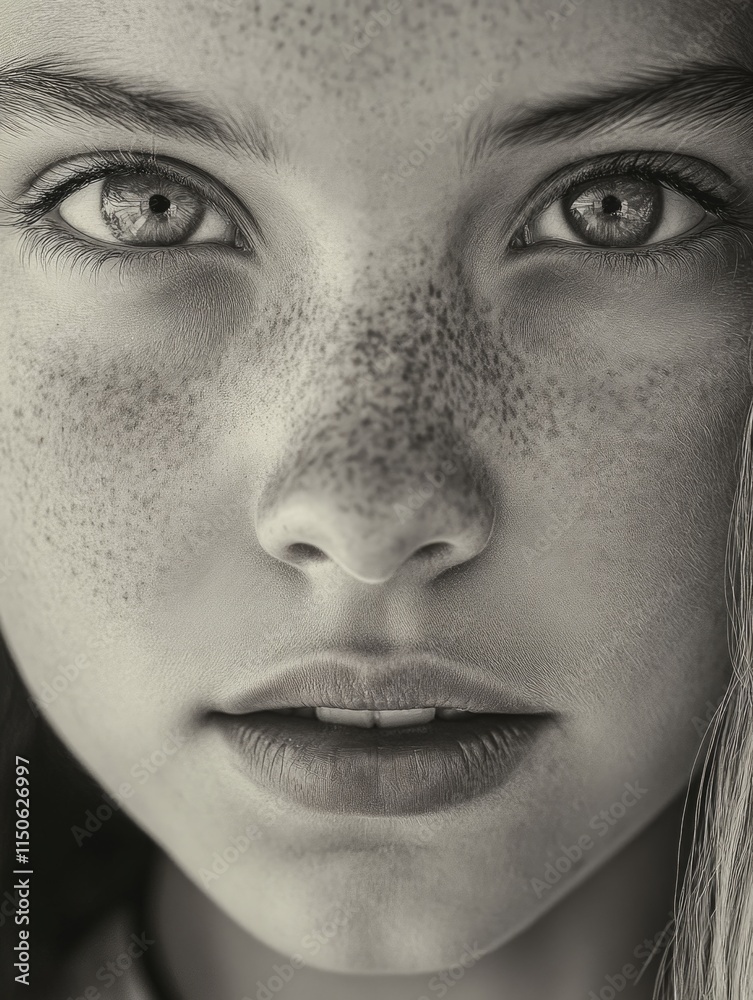 Naklejka premium Woman with Freckles Close-Up