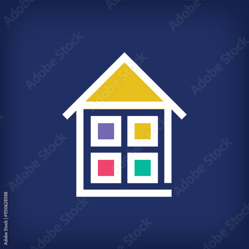Unique colorful ethnic building sign logo design. Culture and corporate identity template geometric style.