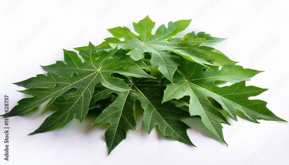 Fresh green papaya leaves isolated on white background. Fresh green papaya leaves isolated on white background.