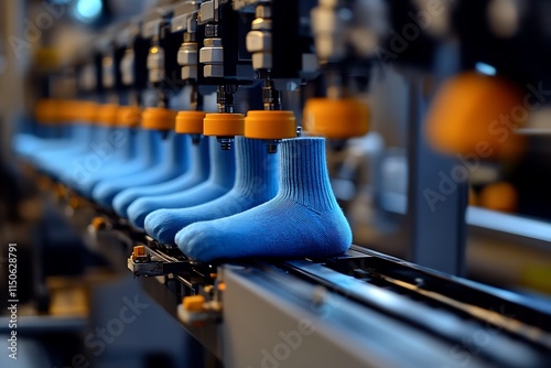Wallpaper Mural Automated sock production line processing blue socks in modern factory Torontodigital.ca