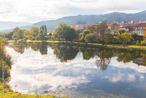 a view of Ponte da Barca and the Lima river, Alto Minho, district of Viana do Castelo, Portugal photo