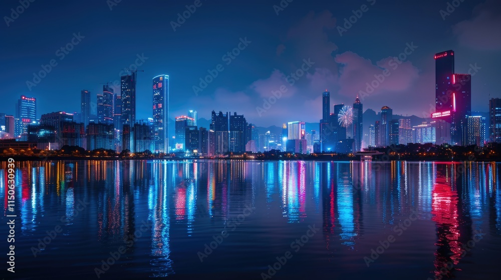 Fototapeta premium Fireworks over the river