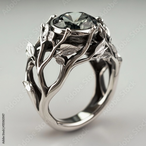 Nature-inspired silver ring with leaf and branch design photo