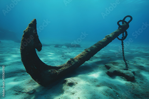 ship anchor that landed on the seabed photo